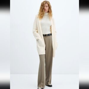 MANGO Women's Oversized Chunky Ribbed Long Cardigan Sweater Size 1X Cream